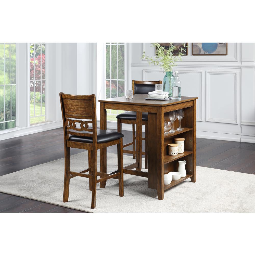 Furniture Gia Solid Wood Counter Table  2 Chairs in Brown. Picture 2