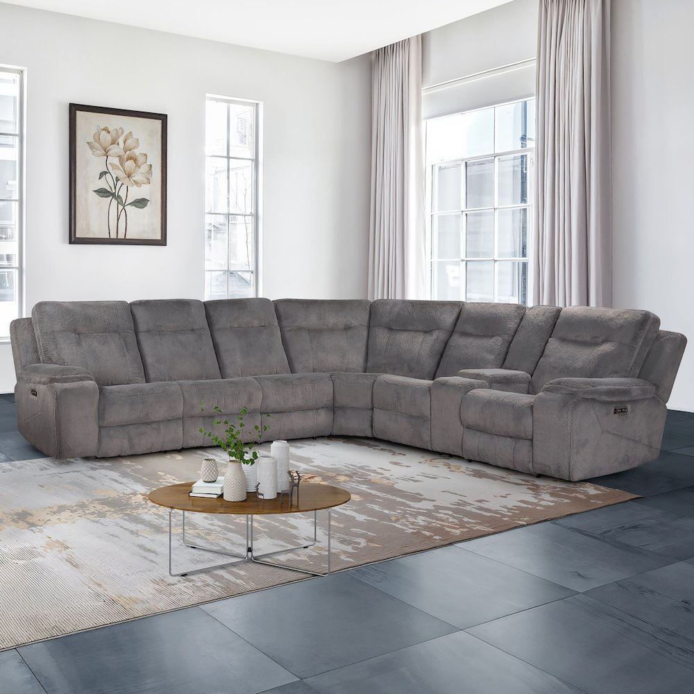 Teddy 3-Piece Fabric Power Sectional in Gray. Picture 3