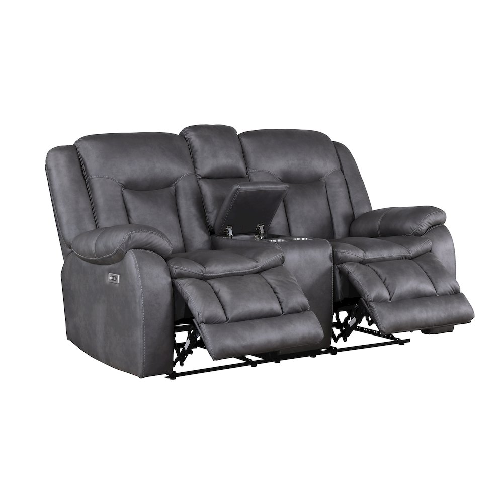 Morello Fabric Console Loveseat w/ Power Footrest, Gray. Picture 3