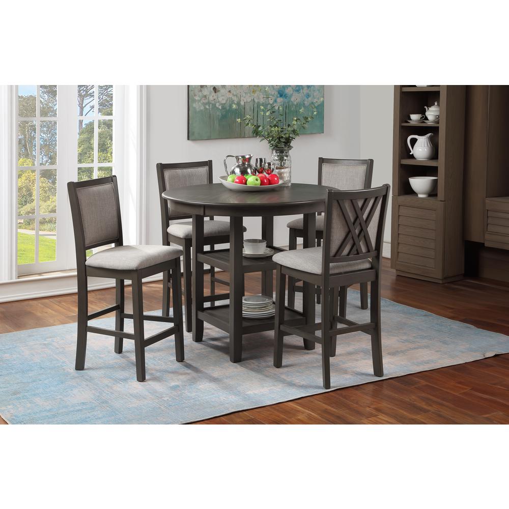 Amy 5-Piece Wood Round Counter Set with 4 Chairs in Gray. Picture 2