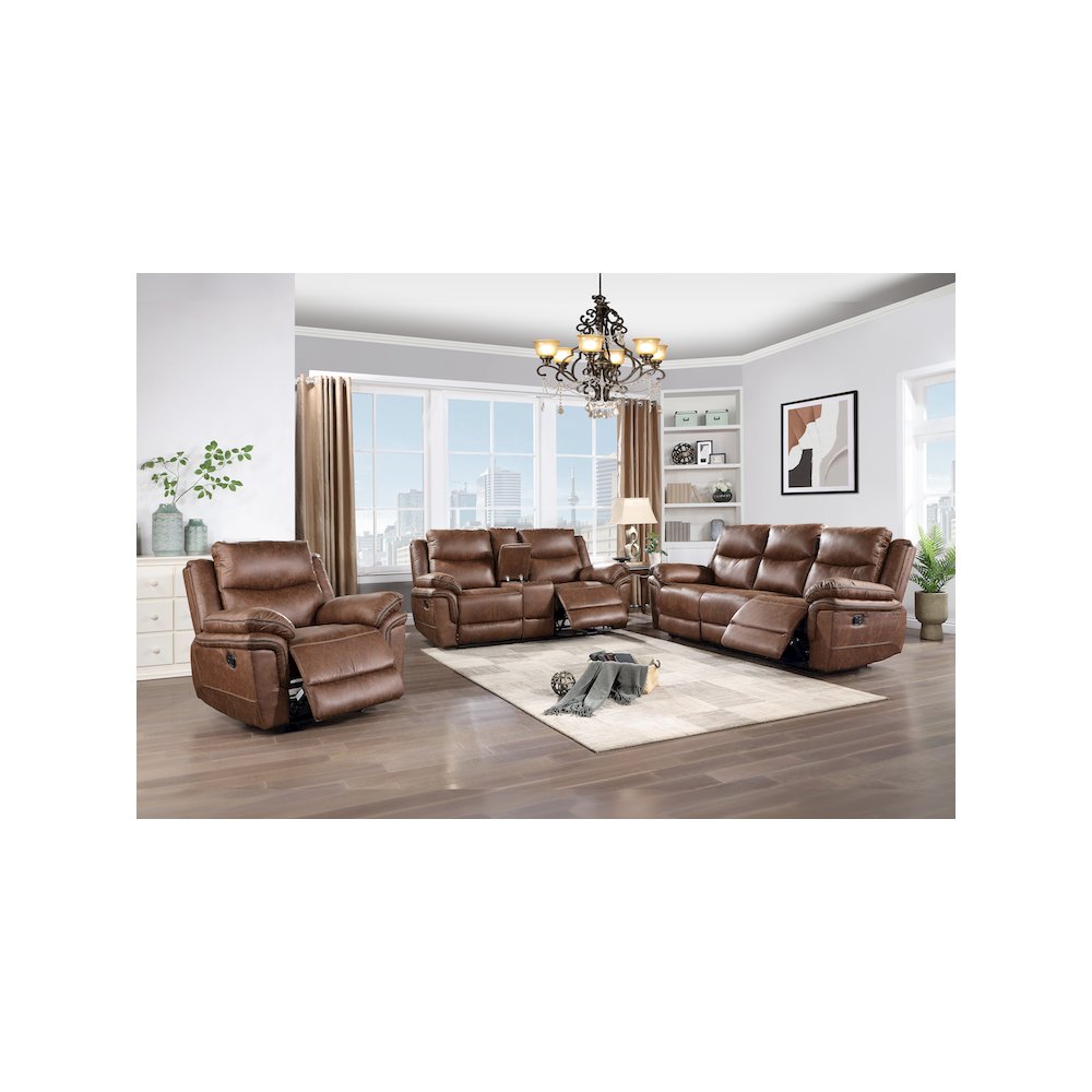 Ryland 3-Piece Fabric Manual Living Room Set, Brown. Picture 14