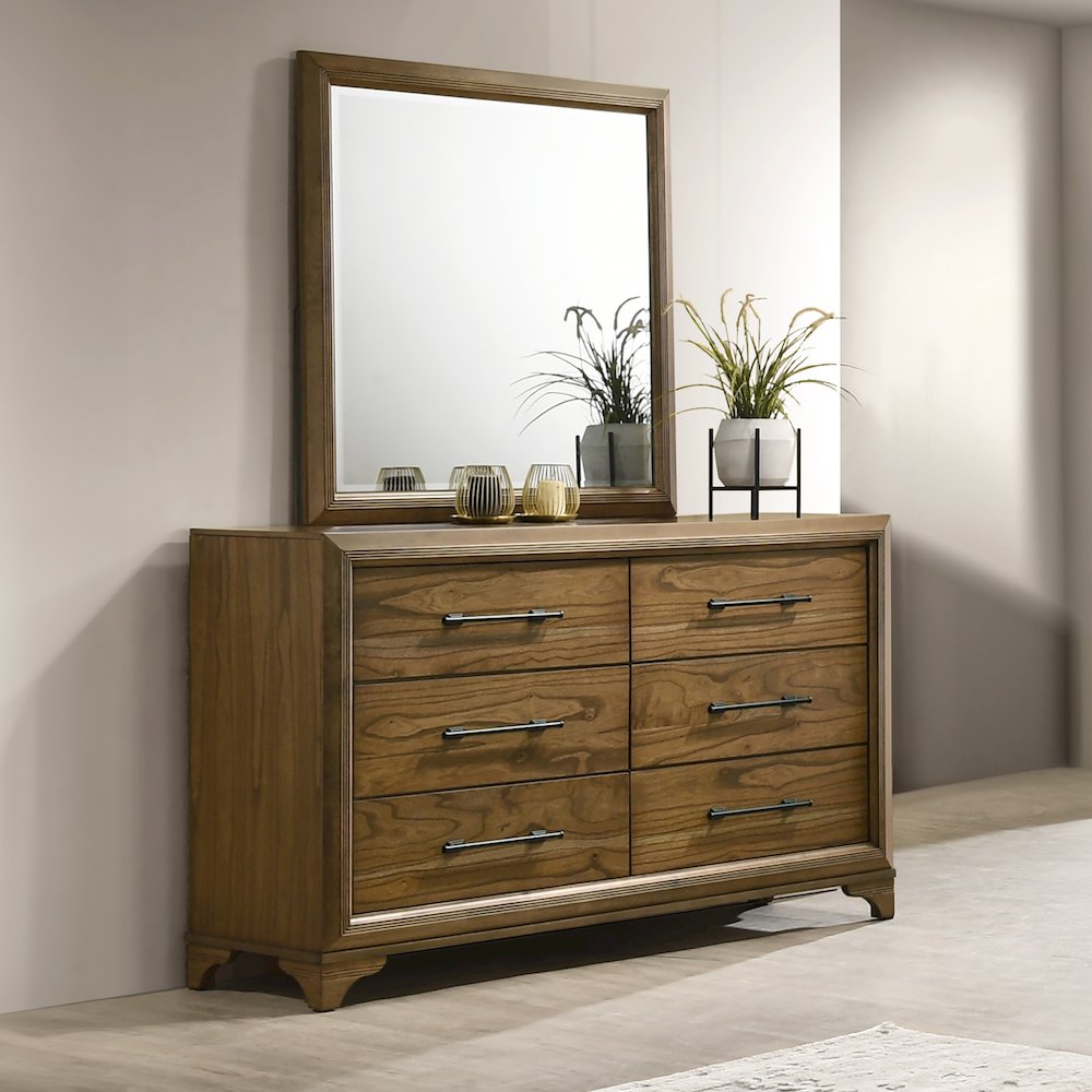 Talcott 2-Piece Wood Dresser and Mirror Set in Honey/Brown. Picture 2