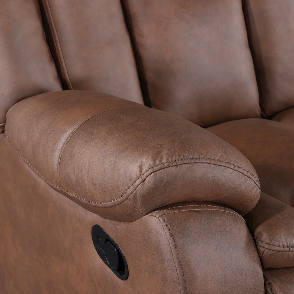 Morello Fabric Console Loveseat w/ Dual Recliners, Brown. Picture 6