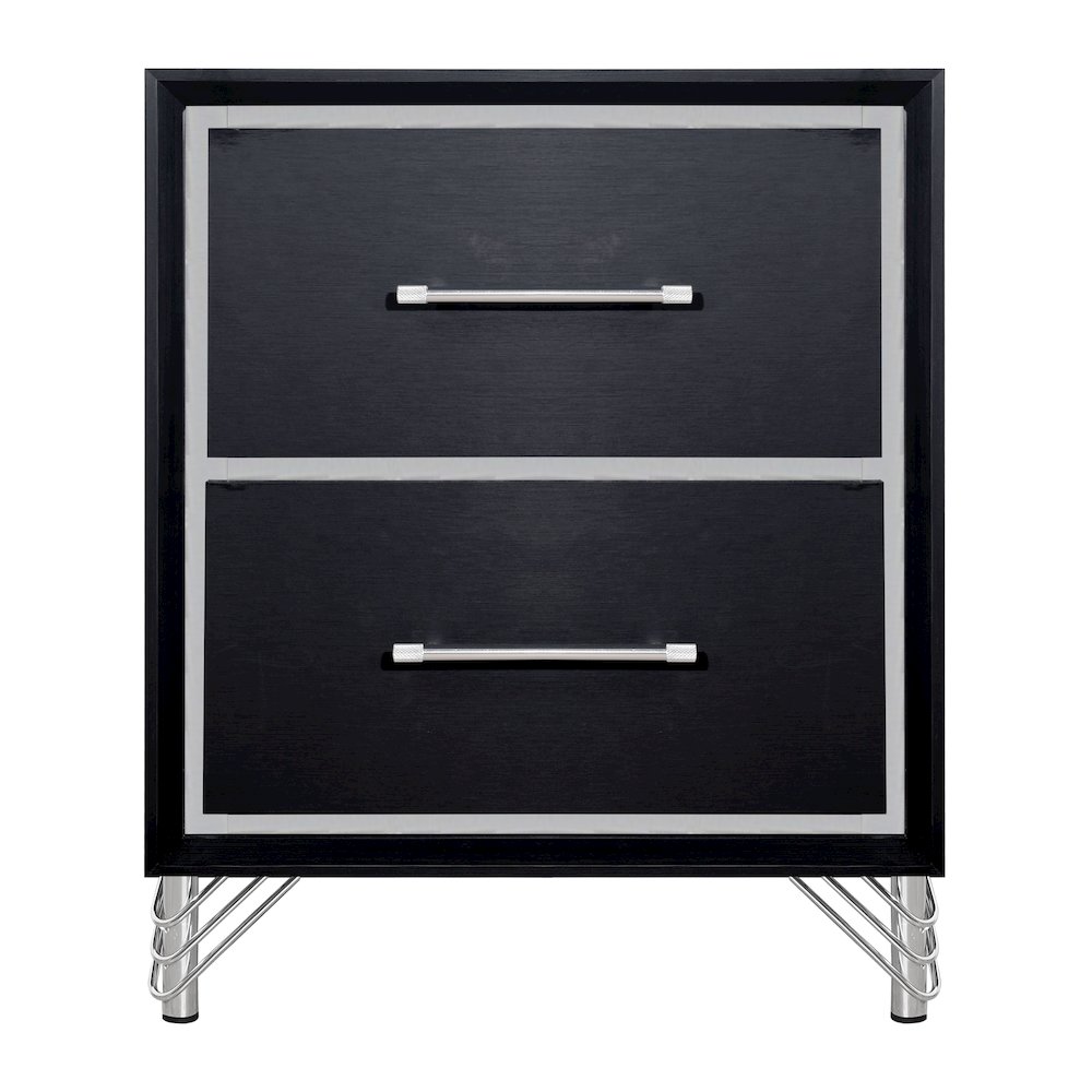 Ava Rubberwood 2 Drawers Nightstand in Ebony Black. Picture 3