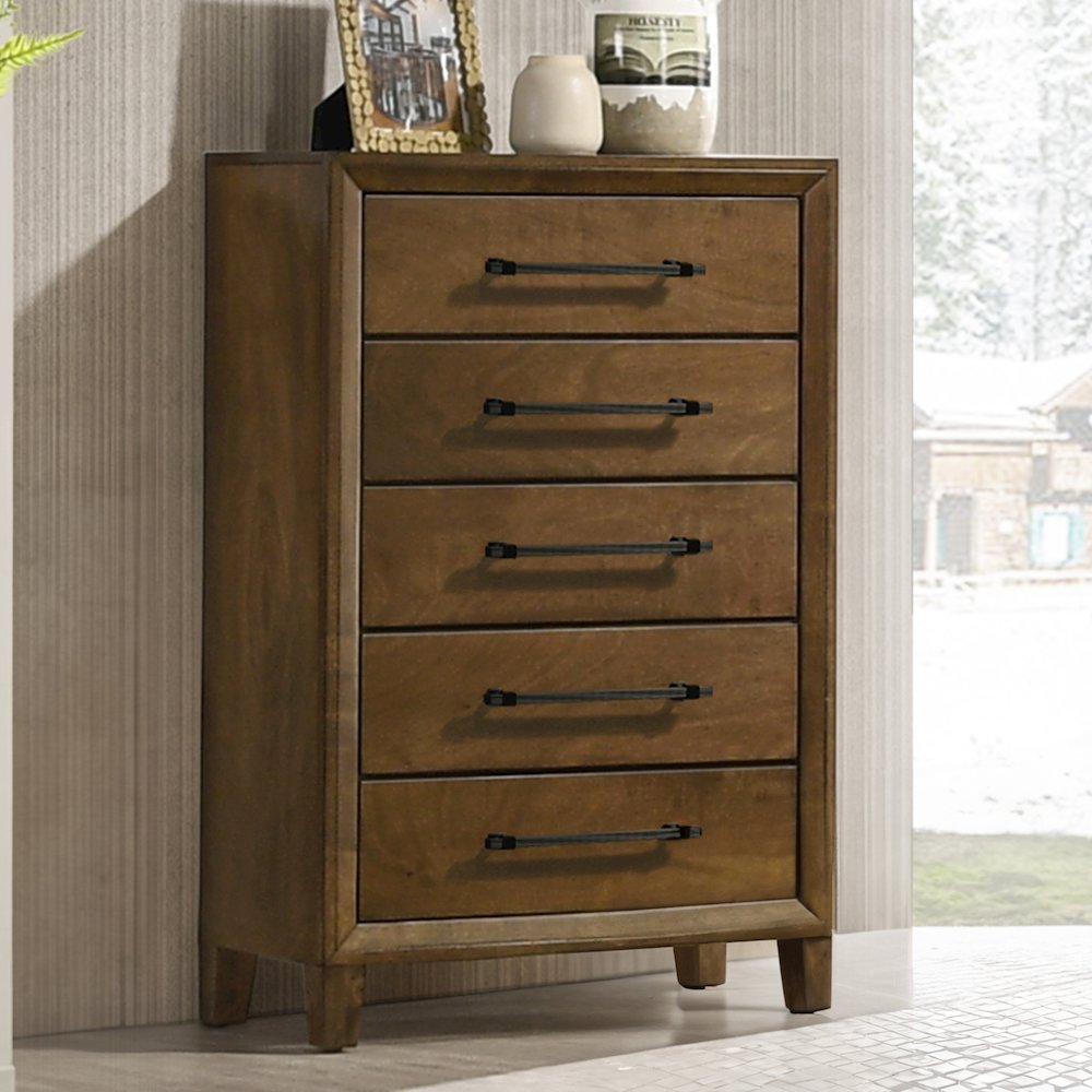 Ballard Wood 5-Drawer Chest in Walnut Brown. Picture 7