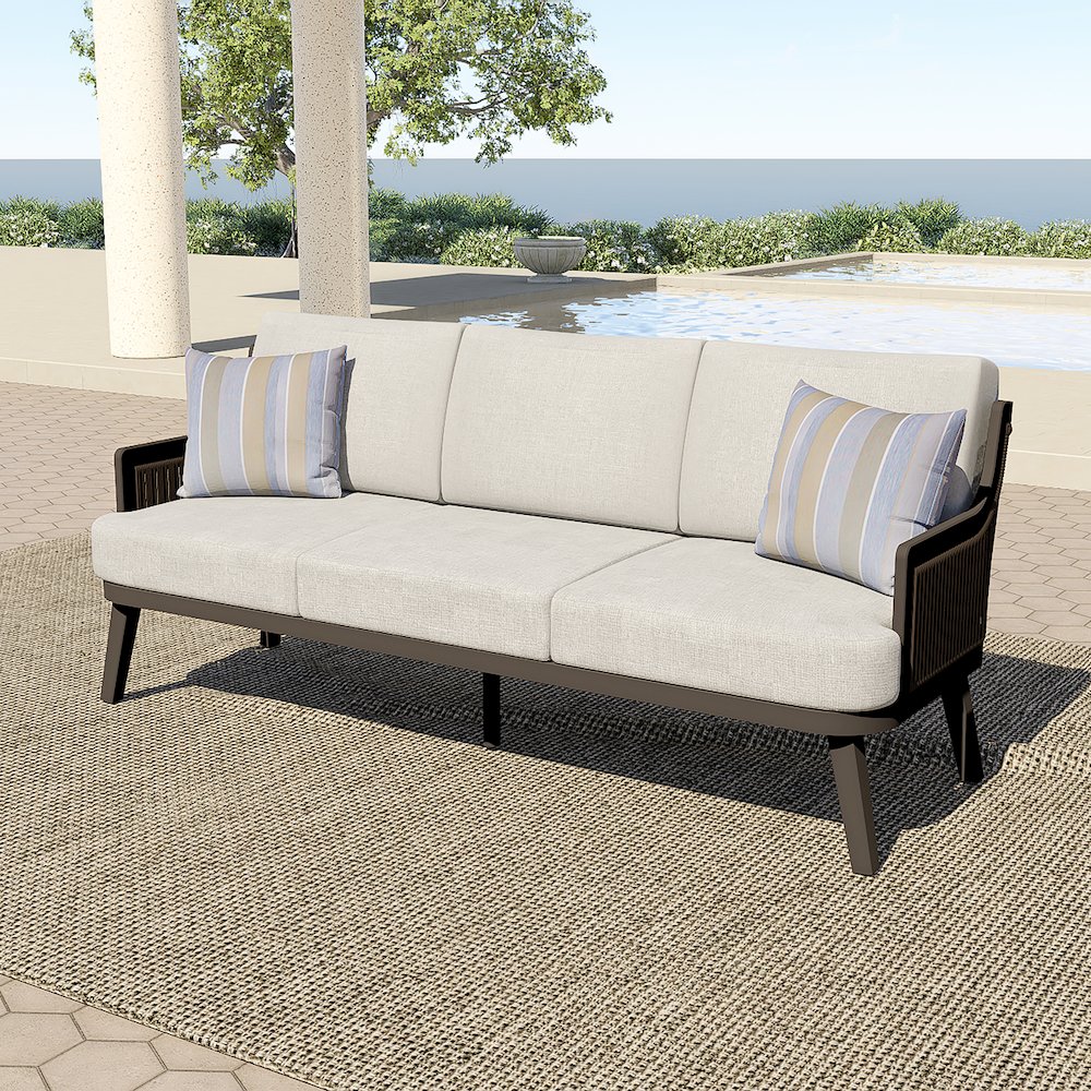 Genova Metal/Wicker Patio Sofa with Accent Pillows in Gray. Picture 7