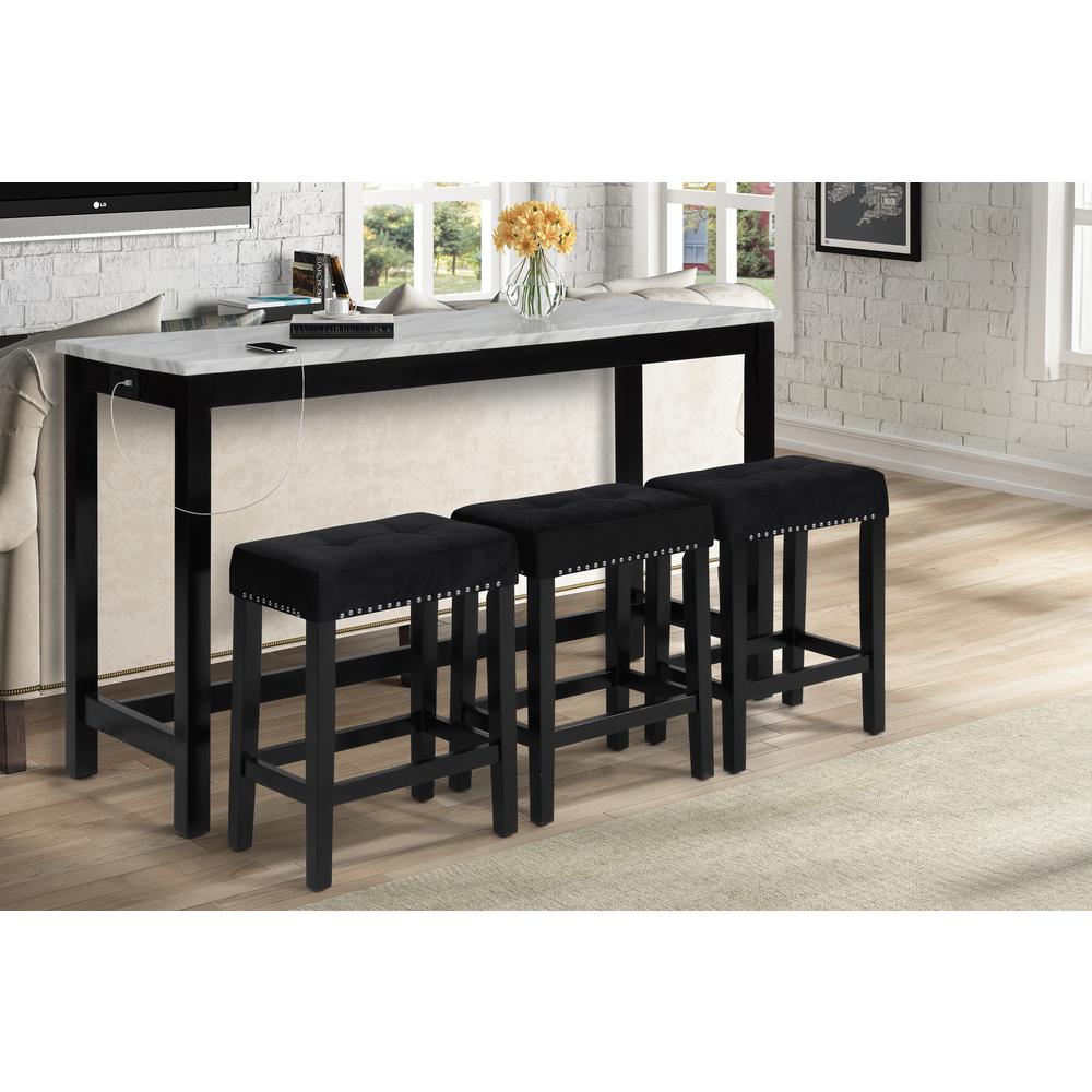 Furniture Celeste 4-Piece Faux Marble & Wood Bar Set in Black. Picture 2