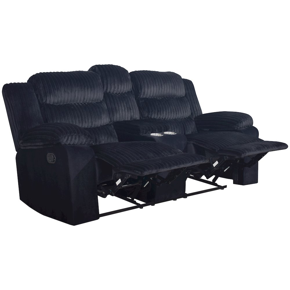Willow Wood & Fabric Loveseat with Dual Recliner in Black. Picture 3