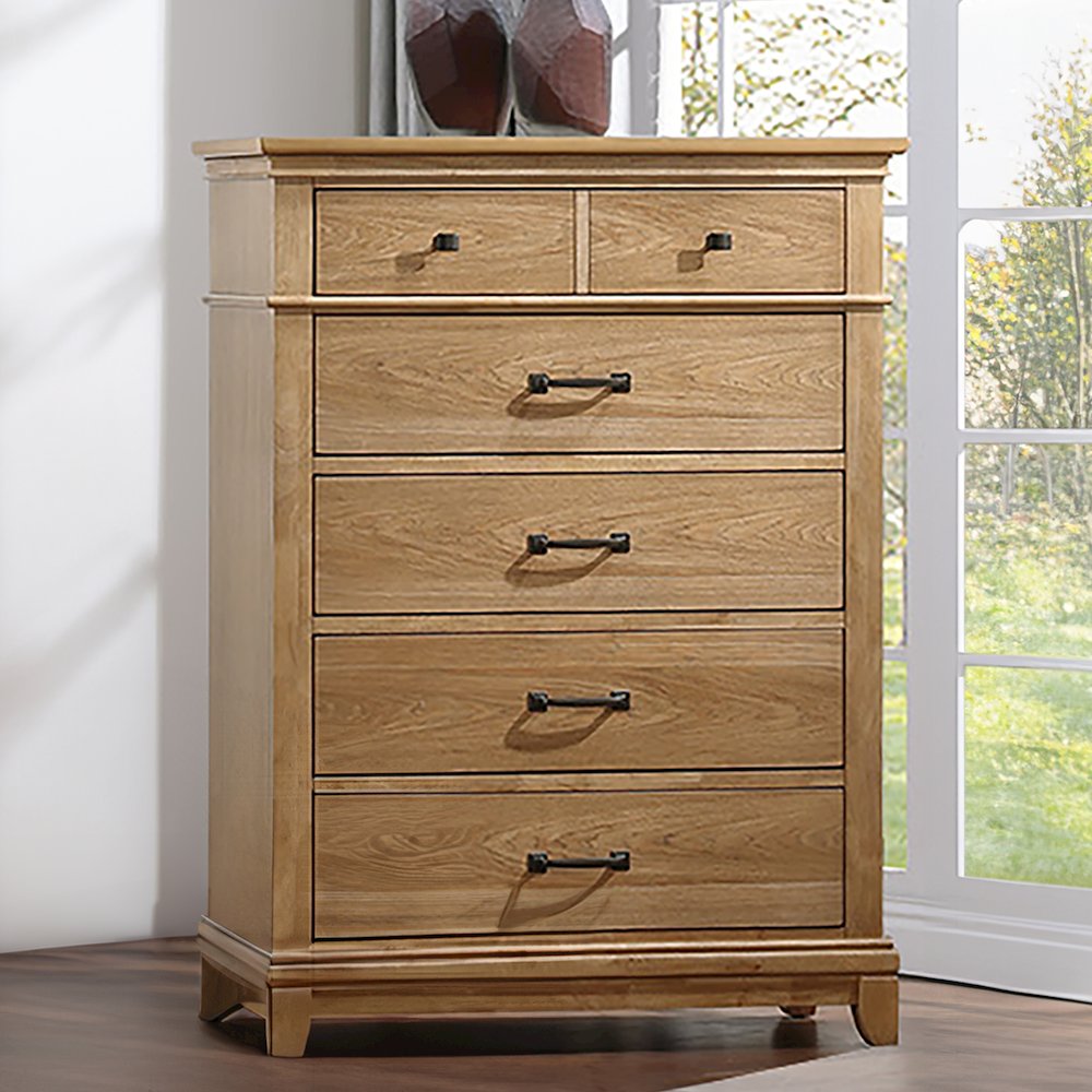 Sunstone Wood 5-Drawer Chest in Honey Brown. Picture 5