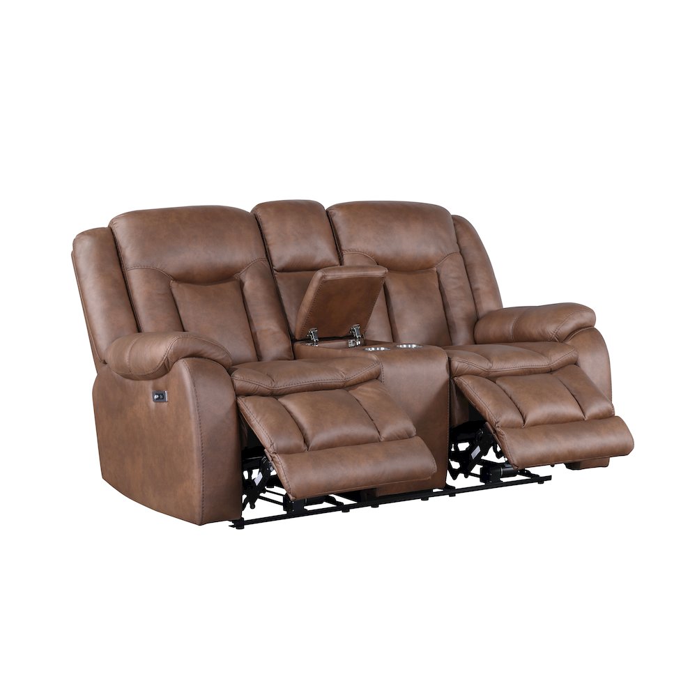 Morello Fabric Console Loveseat w/ Power Footrest, Brown. Picture 3