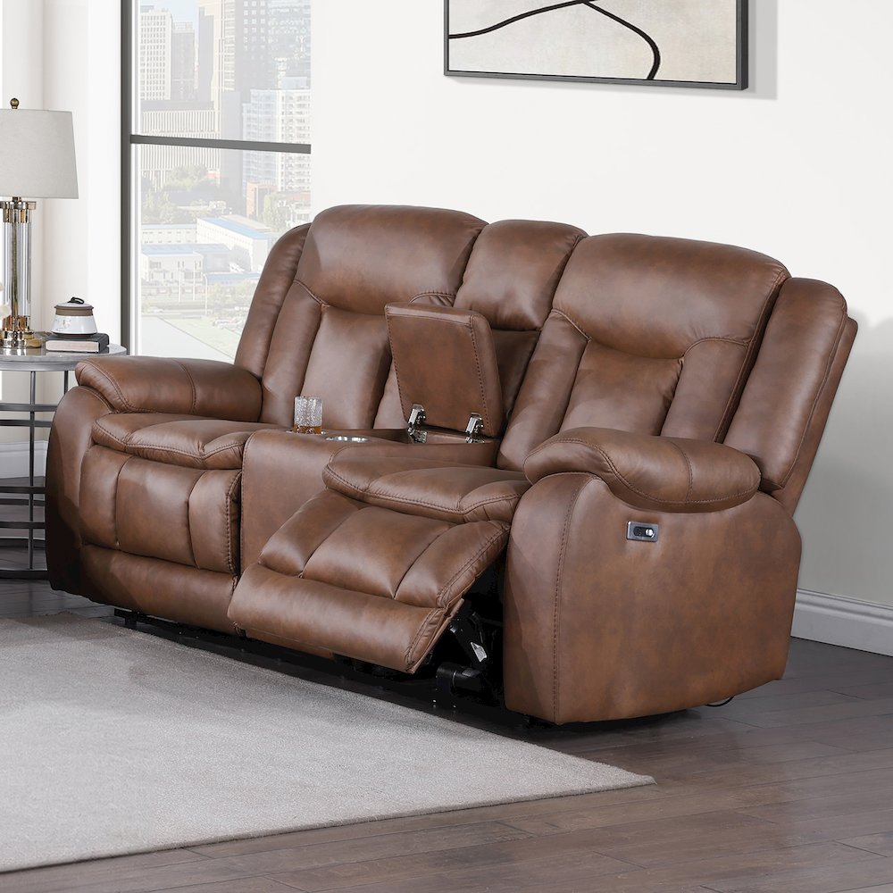 Morello Fabric Console Loveseat w/ Power Footrest, Brown. Picture 8