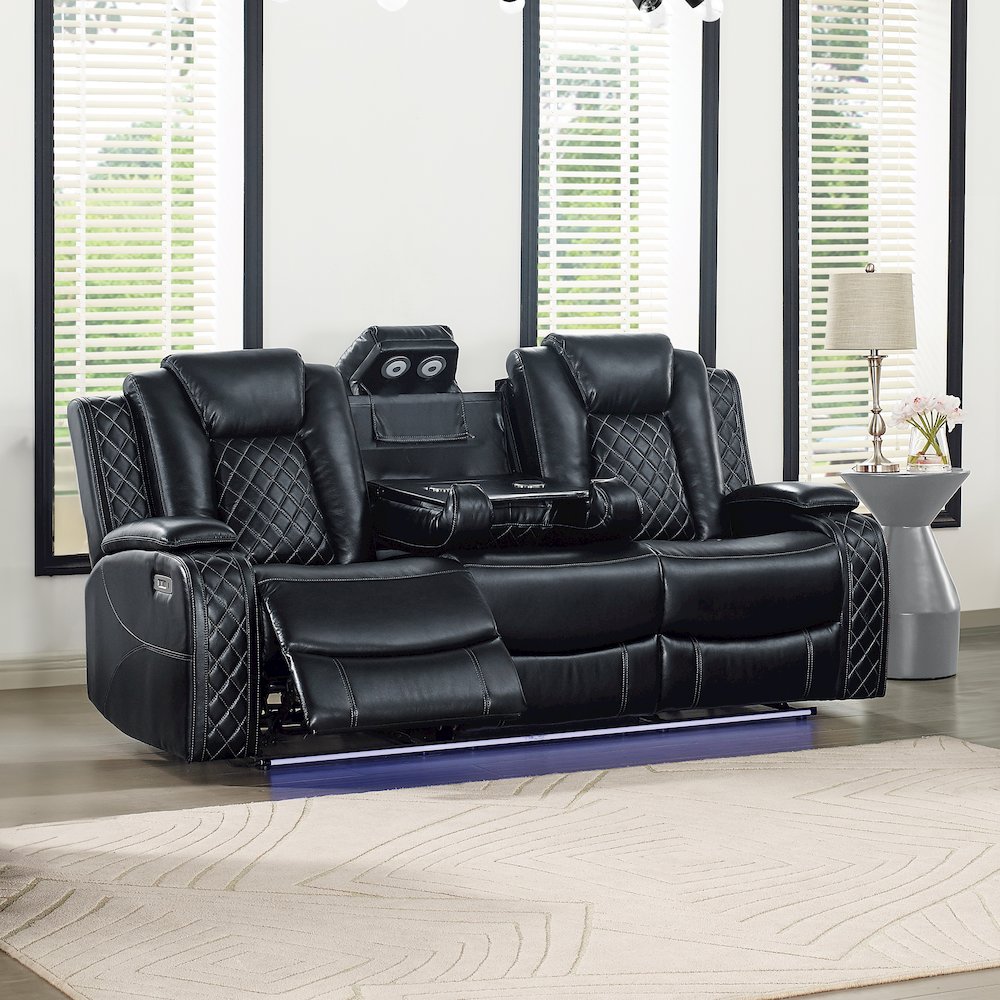 Orion II Faux Leather Power Sofa, Black. Picture 7