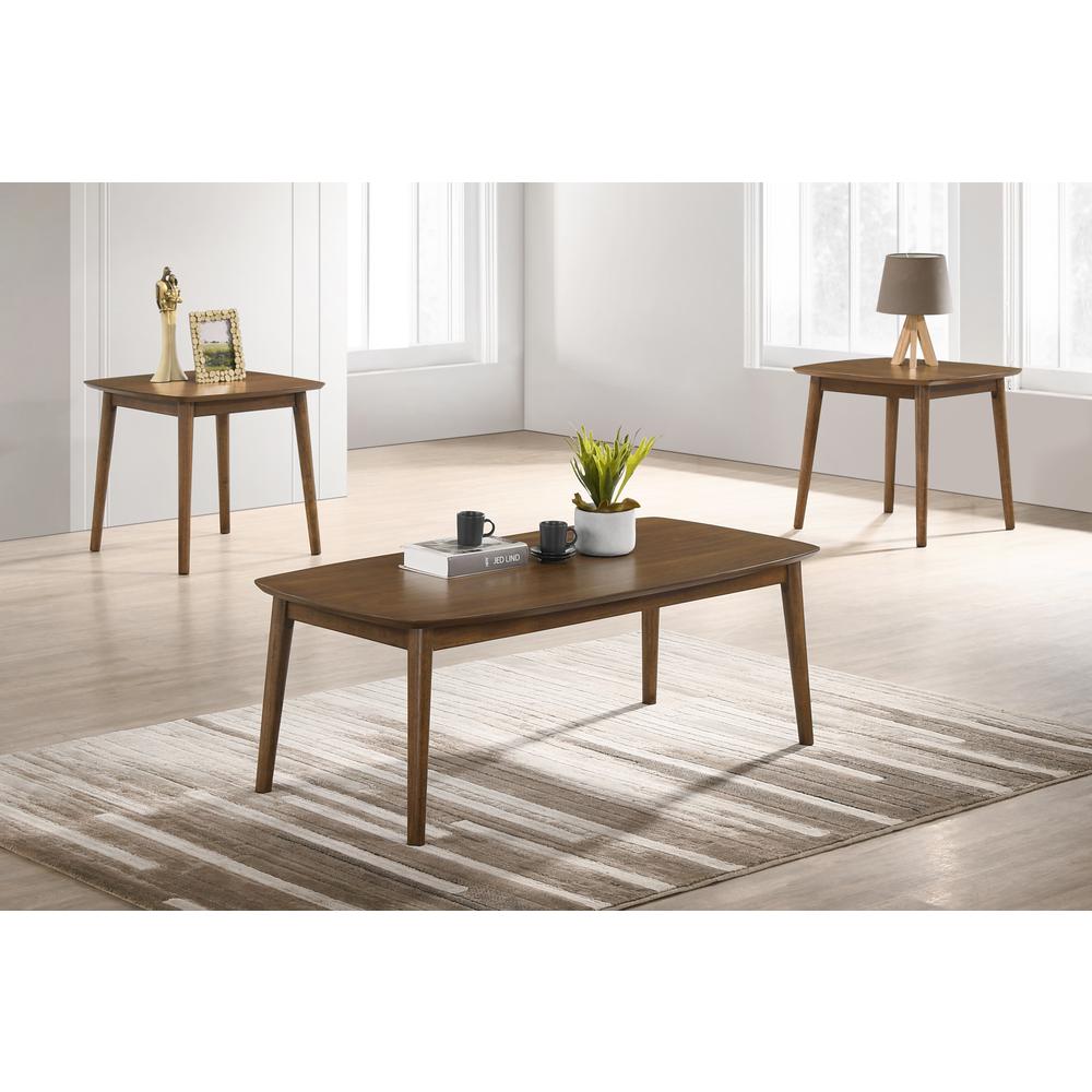 Felix 3-pc Wood Coffee Table Set with 2 End Tables in Natural Walnut. Picture 9