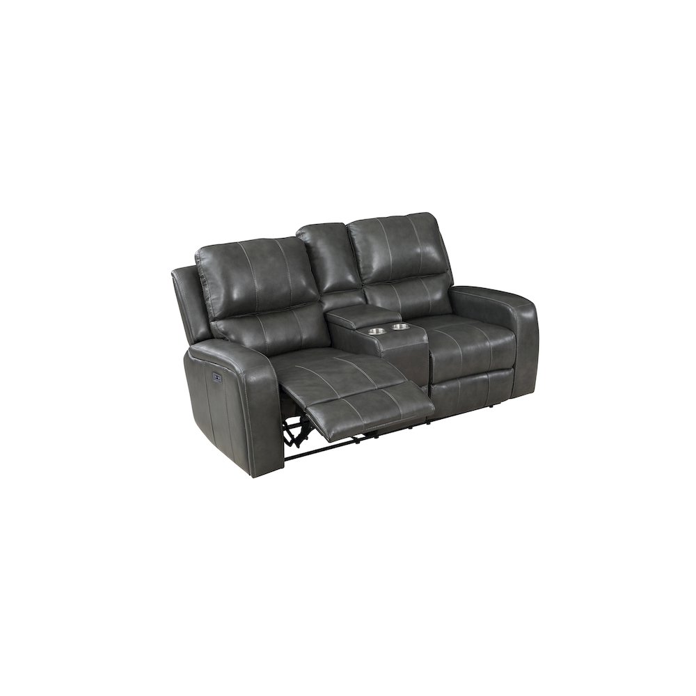 Linton Leather Console Loveseat W/ Pwr Fr-Gray. Picture 4