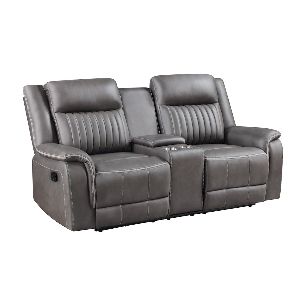 Enzo  Console Loveseat W/ Dual Recliners--Gray. Picture 1