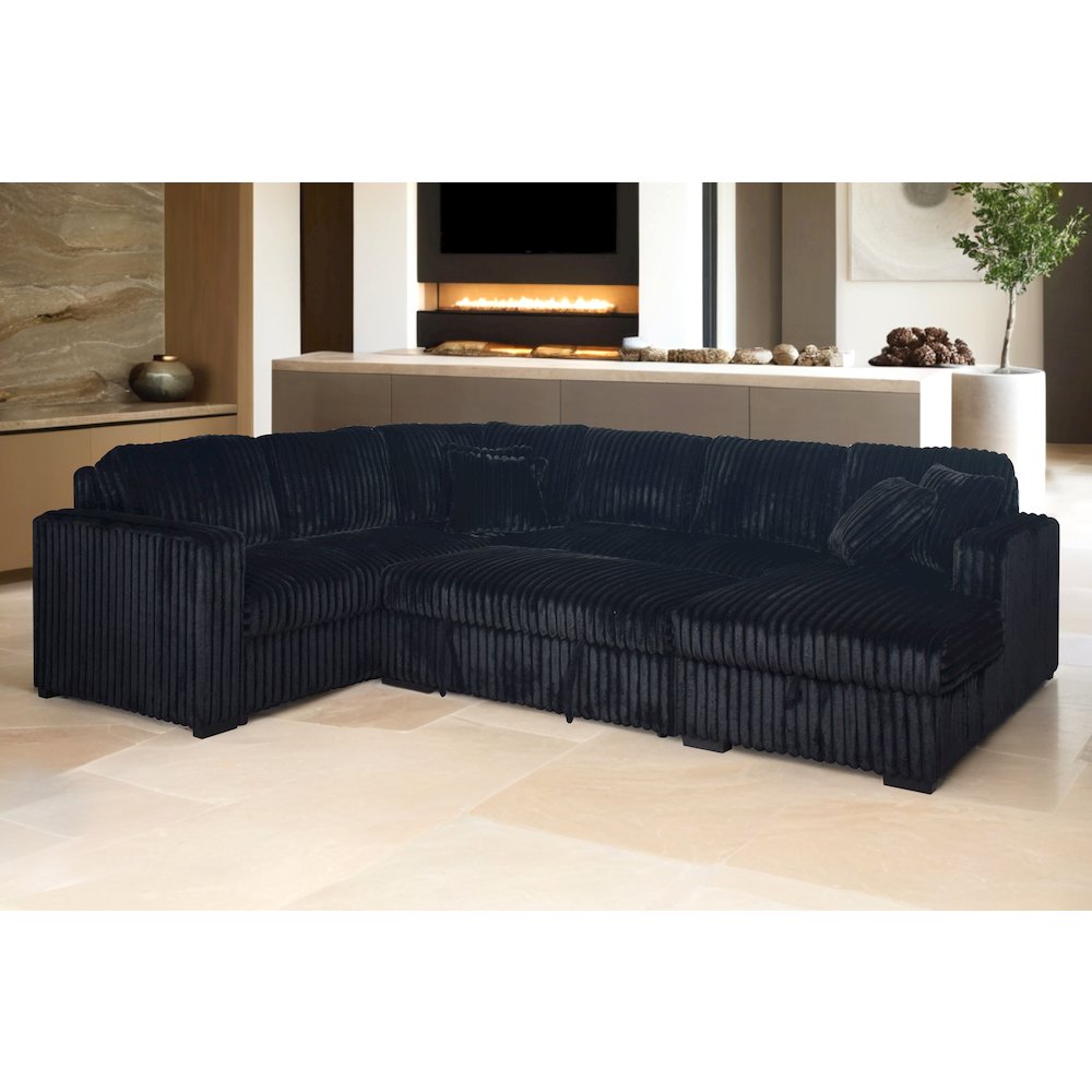 Bliss 5-Piece Fabric Upholstered Sectional in Black. Picture 16