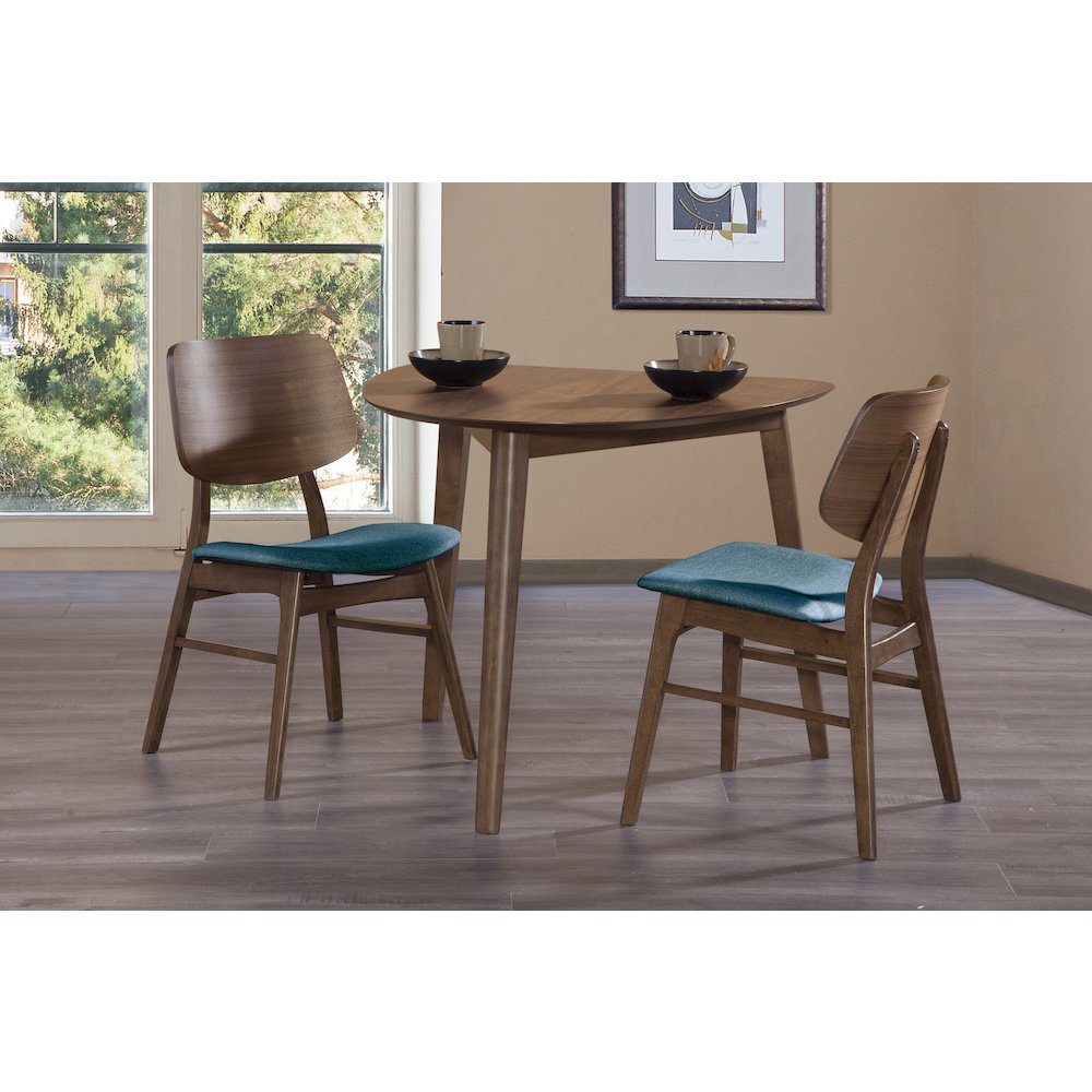 Oscar 3-Piece Wood Corner Table Set in Walnut/Teal. Picture 3