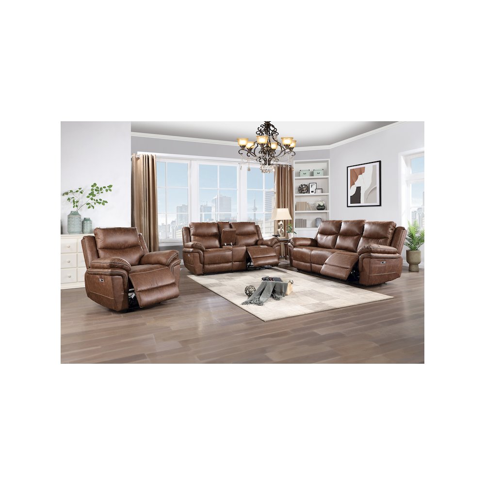 Ryland 3-Piece Fabric Power Living Room Set, Brown. Picture 14