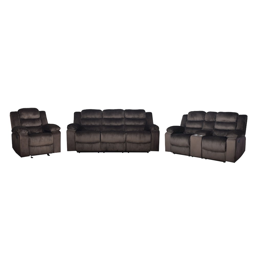 Willow 3-Piece Wood & Fabric Living Room Set in Brown. Picture 1