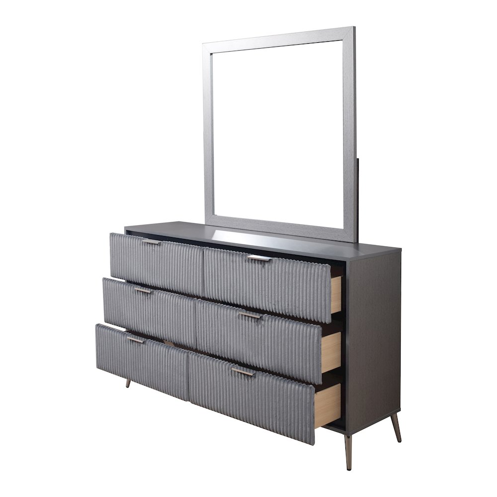 Kailani Wood 6-Drawer Dresser with Mirror, Gray. Picture 4