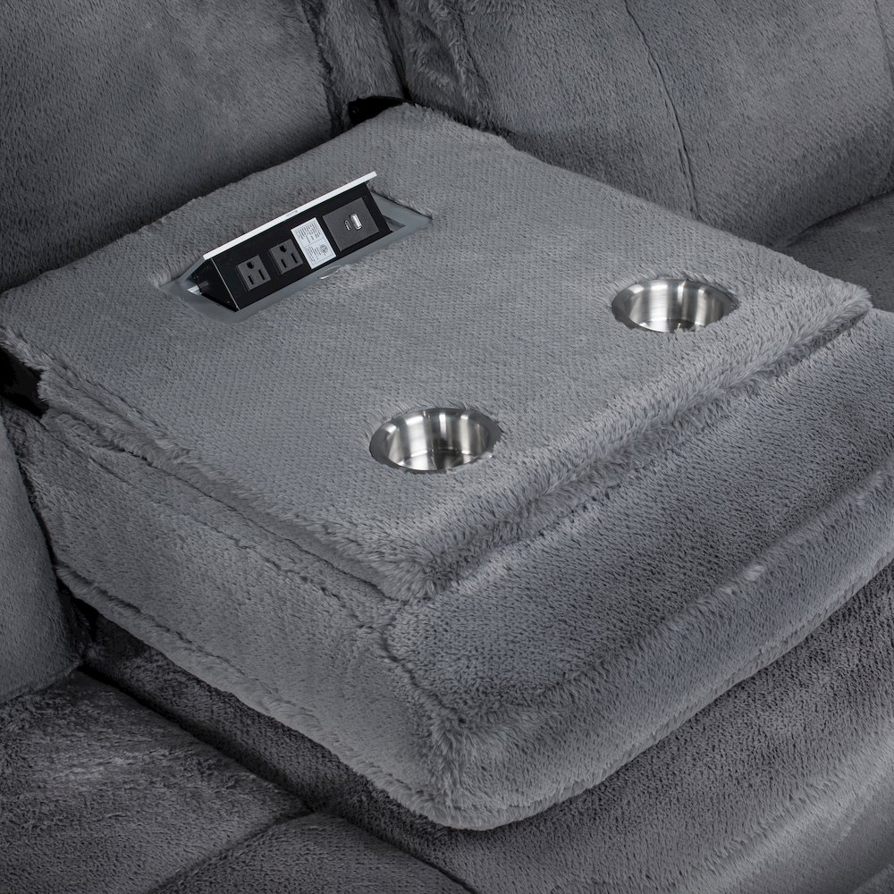 Teddy 3-Piece Fabric Power Sectional in Gray. Picture 11