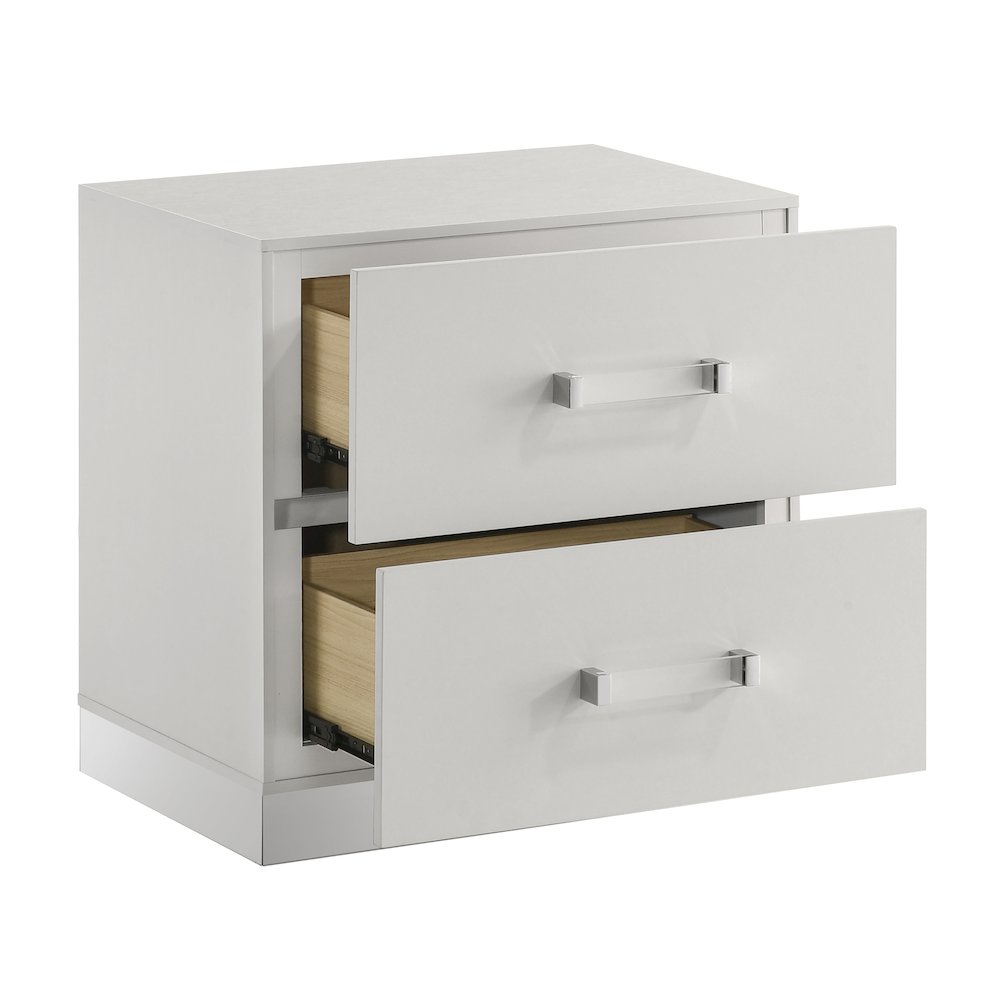 Europa Wood 2-Drawer Nightstand, White. Picture 3