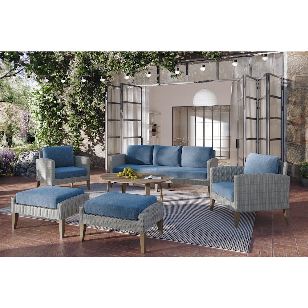 Carezza 6-Piece Wood Patio Conversation Set, Blue. Picture 15