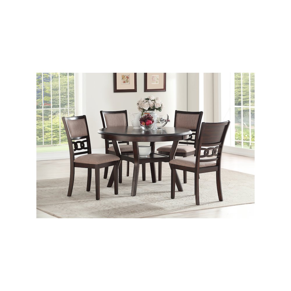 Gia 5-Piece 47" Wood Round Dining Set, Cherry. Picture 11