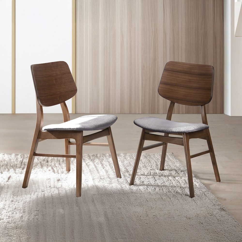 Oscar Wood Dining Chair in Walnut/Dark Gray (Set of 2). Picture 7