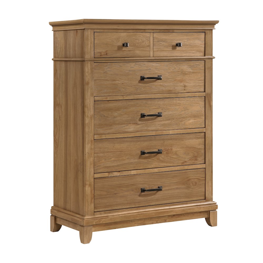 Sunstone Wood 5-Drawer Chest in Honey Brown. Picture 1
