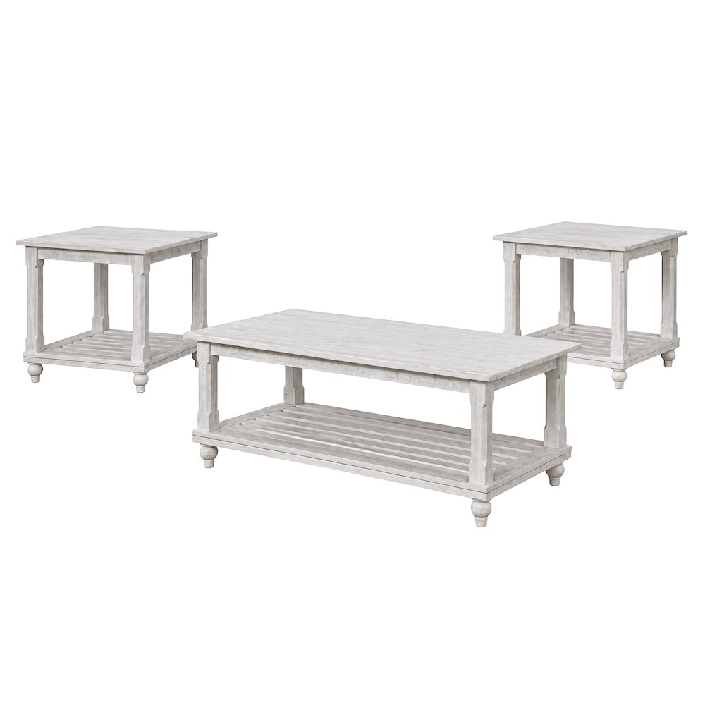 Cade 3-Piece Wood Occasional Table Set in White. Picture 1