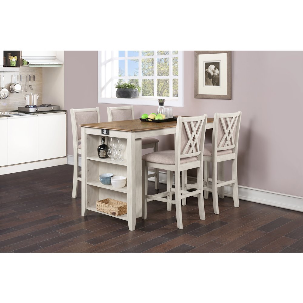 Amy 5 Pc 60" Counter Storage Table+Chairs- Bisque/Brown. Picture 10