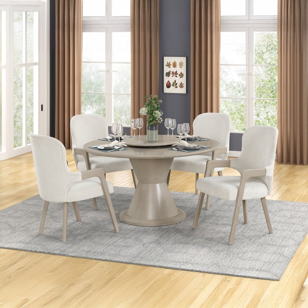 Gwendolyn 5-Pc Wood Round Dining Set w Arm Chairs in Taupe. Picture 2