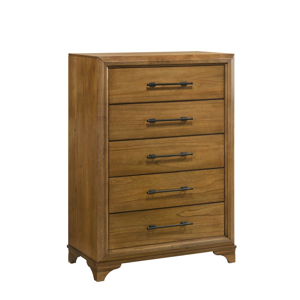 Talcott Wood 5-Drawer Chest in Honey/Brown. Picture 1