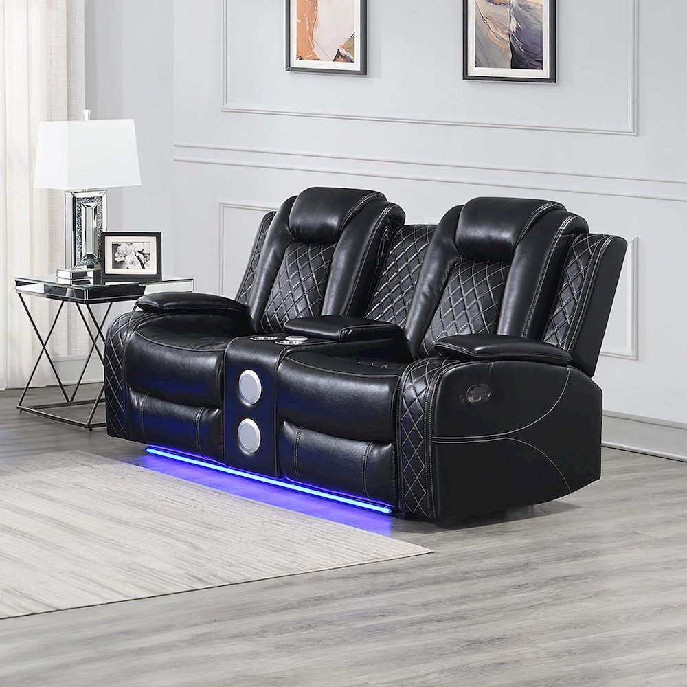 Orion II Faux Leather Console Loveseat Recliners, Black. Picture 7
