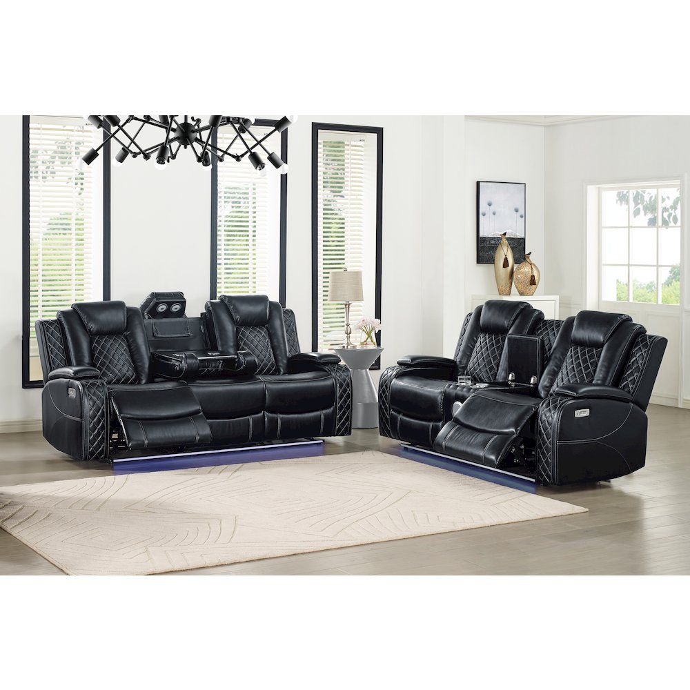 Orion II 2-Pc Faux Leather Power Living Room Set, Black. Picture 9
