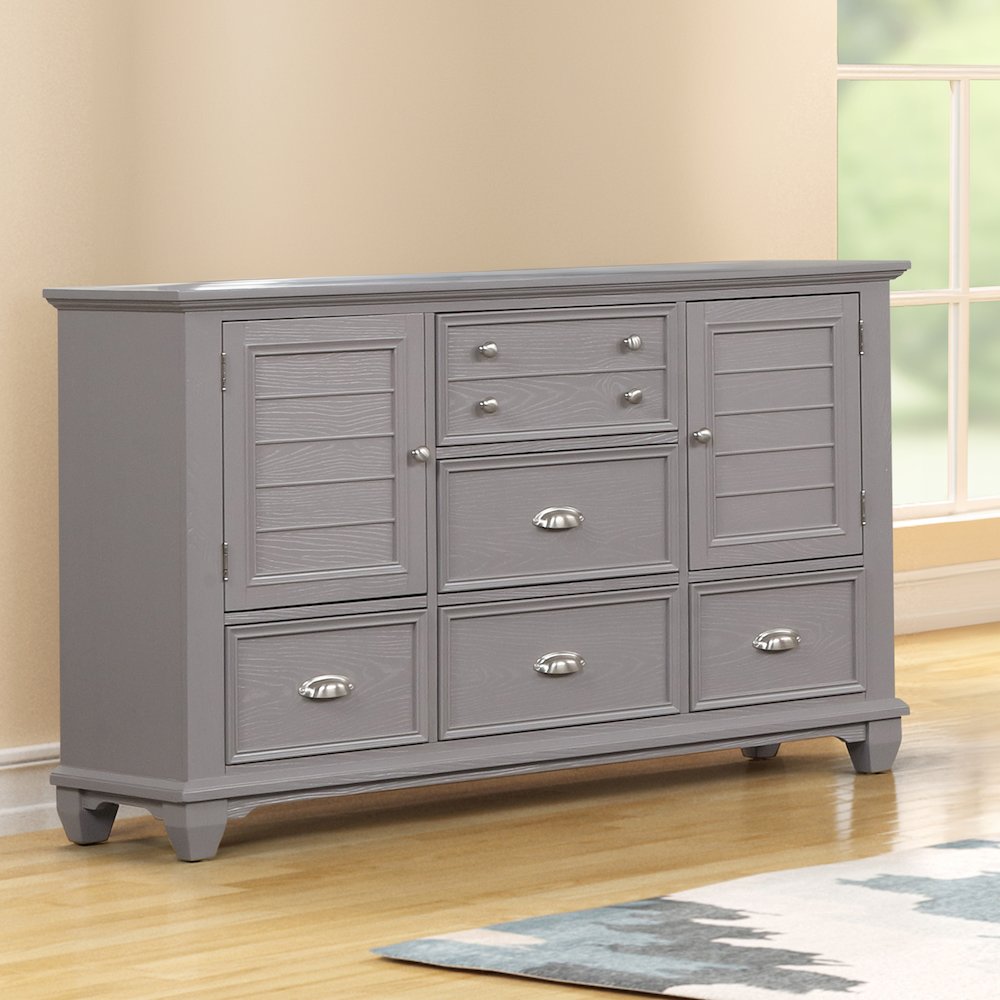Jamestown Wood 5-Drawer Dresser, Gray. Picture 2