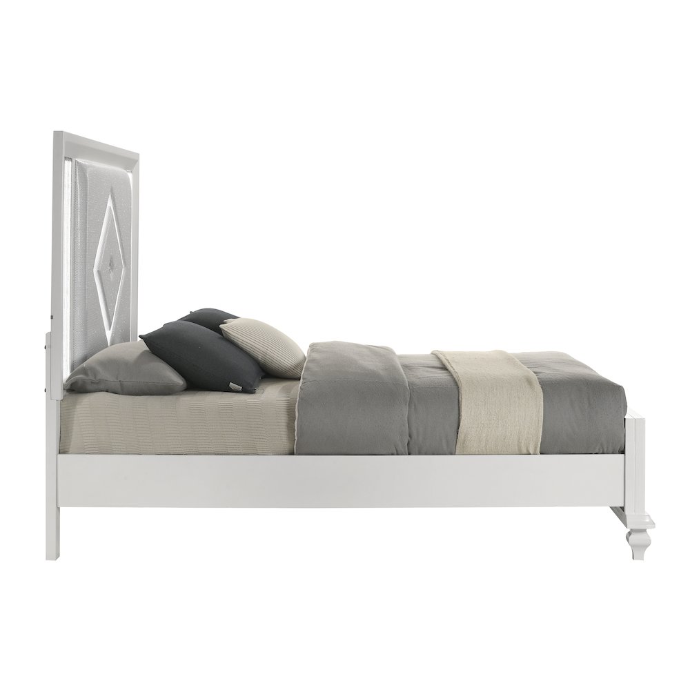 Stardust Solid Wood Queen Upholstered Bed, White. Picture 4