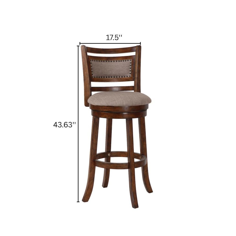 Rustic Farmhouse Dark Brown Swivel Wood Bar Stool With Comfortable Back. Picture 8