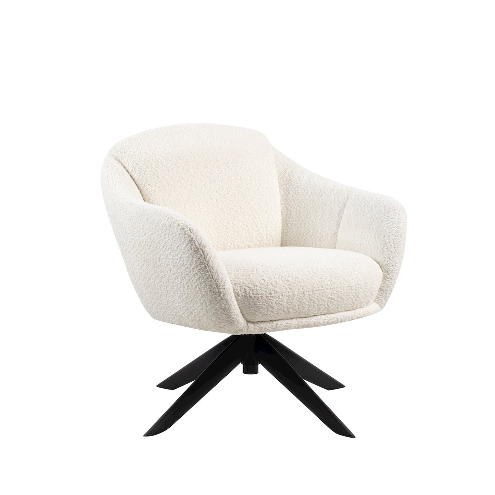 Fleming Metal and Fabric Swivel Lounge Chair in Ivory. Picture 1