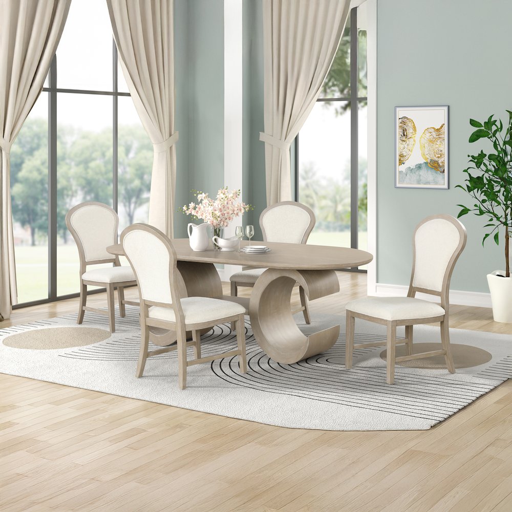 Gwendolyn 5-Pc Wood Oval Dining Set with 4-Chair in Taupe. Picture 2