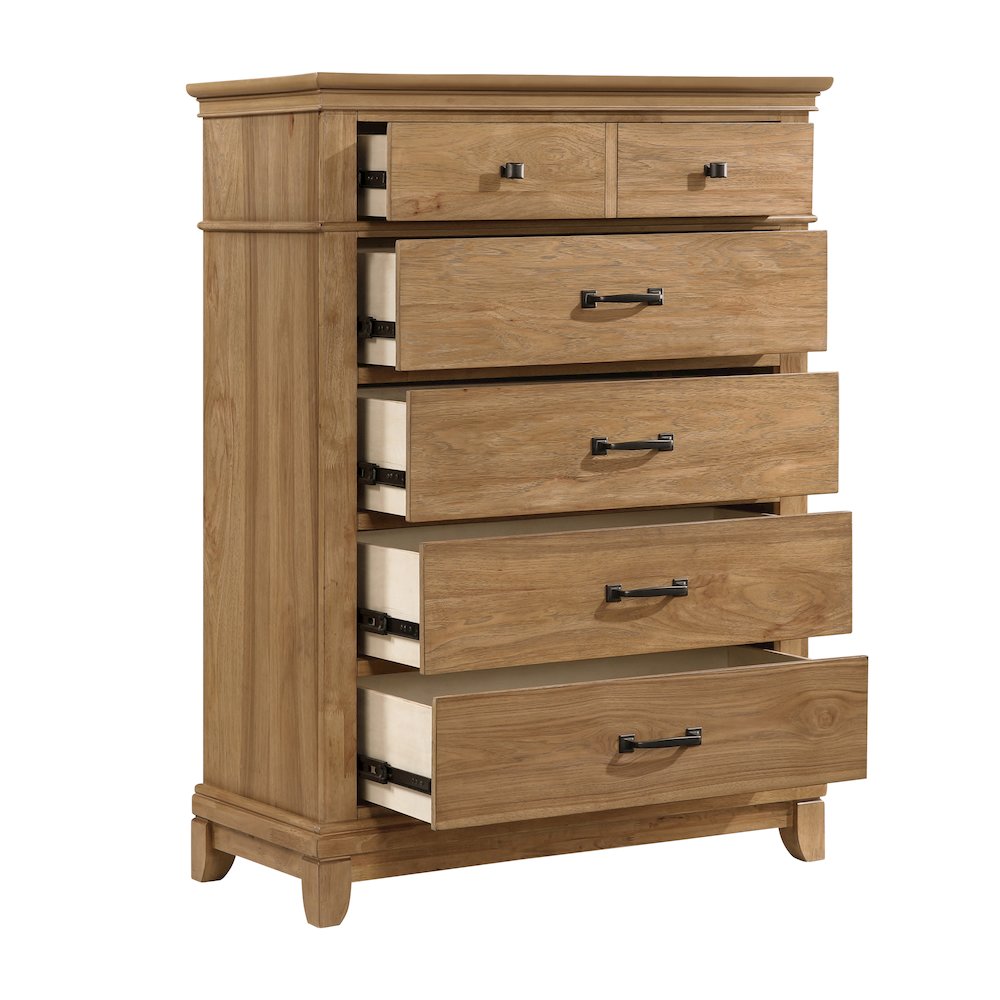 Sunstone Wood 5-Drawer Chest in Honey Brown. Picture 3
