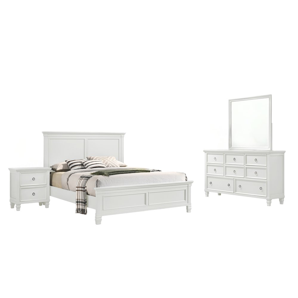 Tamarack 4-Piece Wood Cal King Bedroom Set with Nightstand in White. Picture 1