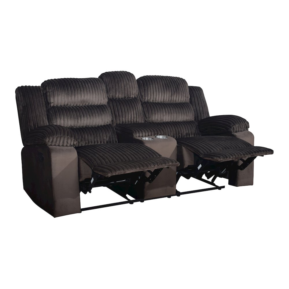 Willow Wood & Fabric Loveseat with Dual Recliner in Brown. Picture 3