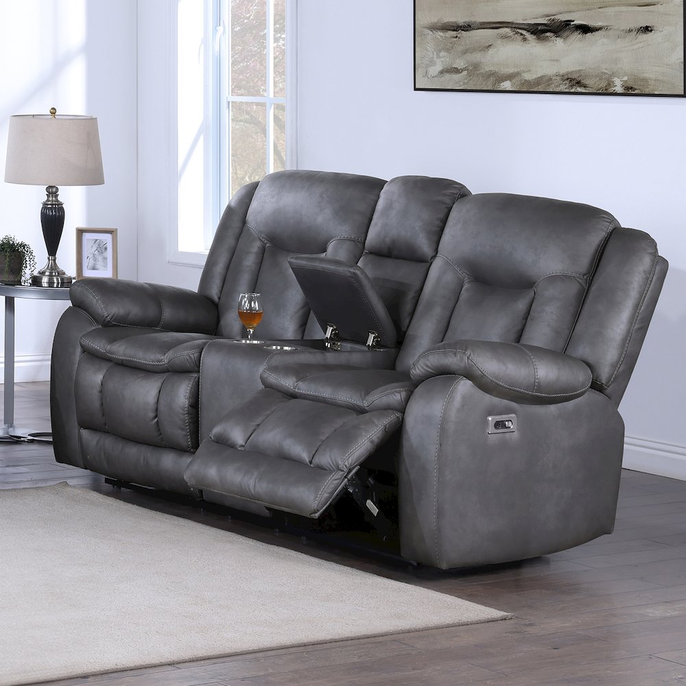 Morello Fabric Console Loveseat w/ Power Footrest, Gray. Picture 8
