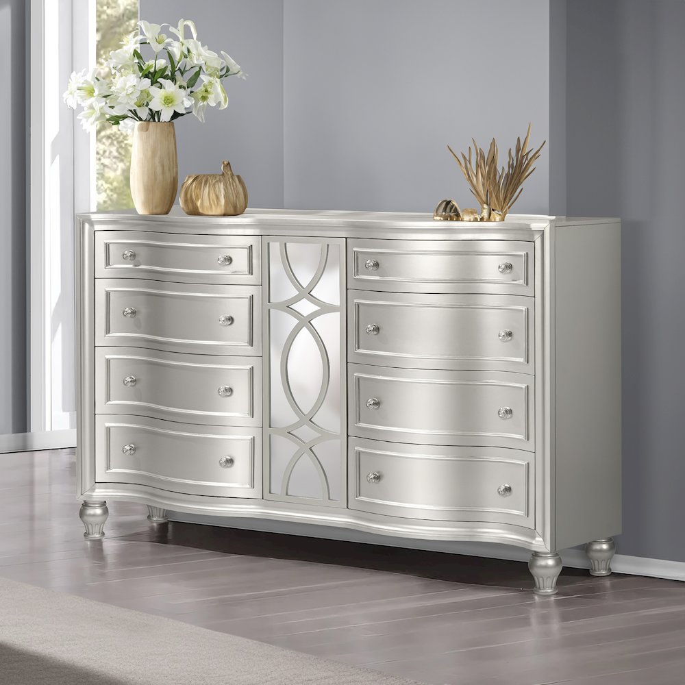 Reflections Wood 8-Drawer Dresser, Silver. Picture 9