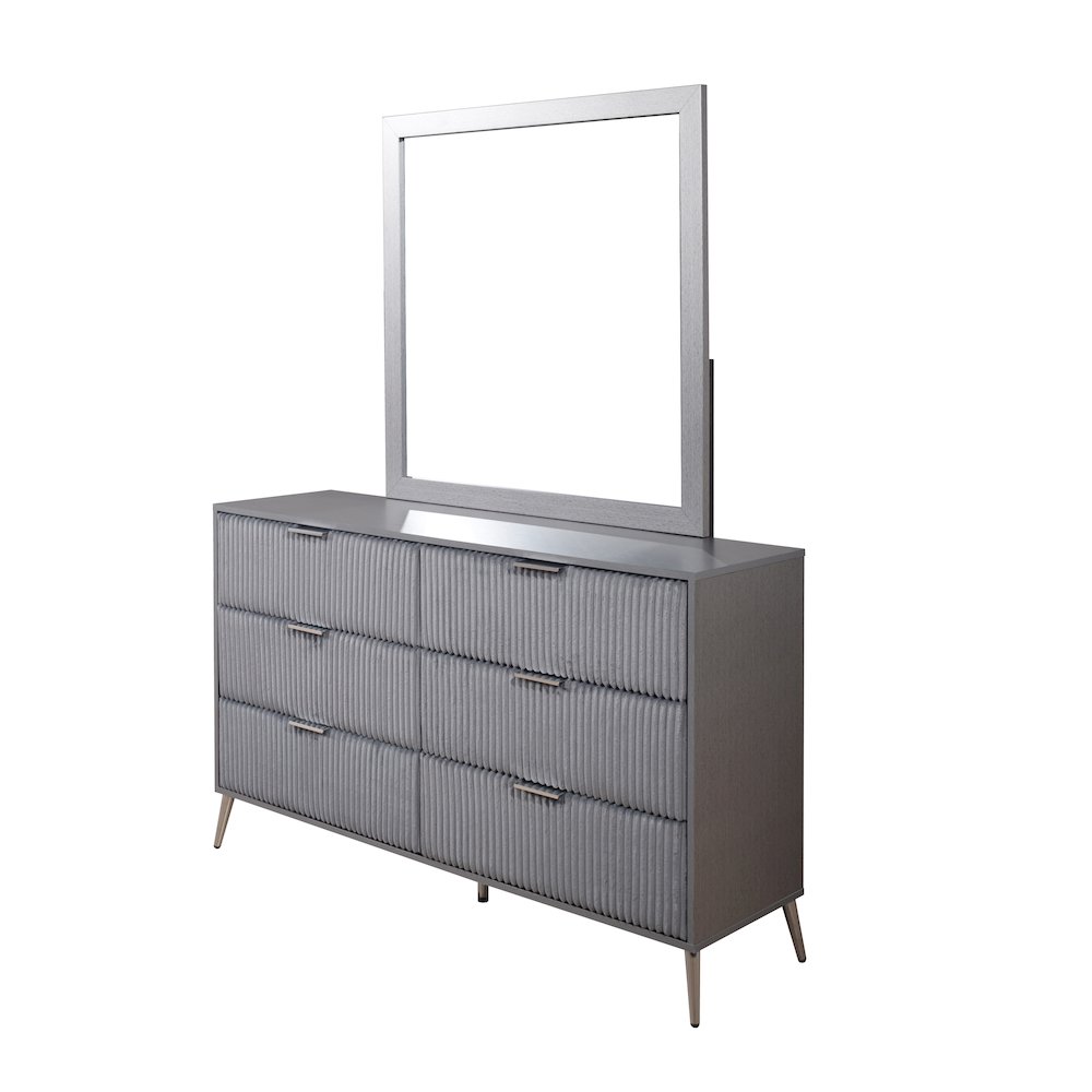 Kailani Wood 6-Drawer Dresser with Mirror, Gray. Picture 1