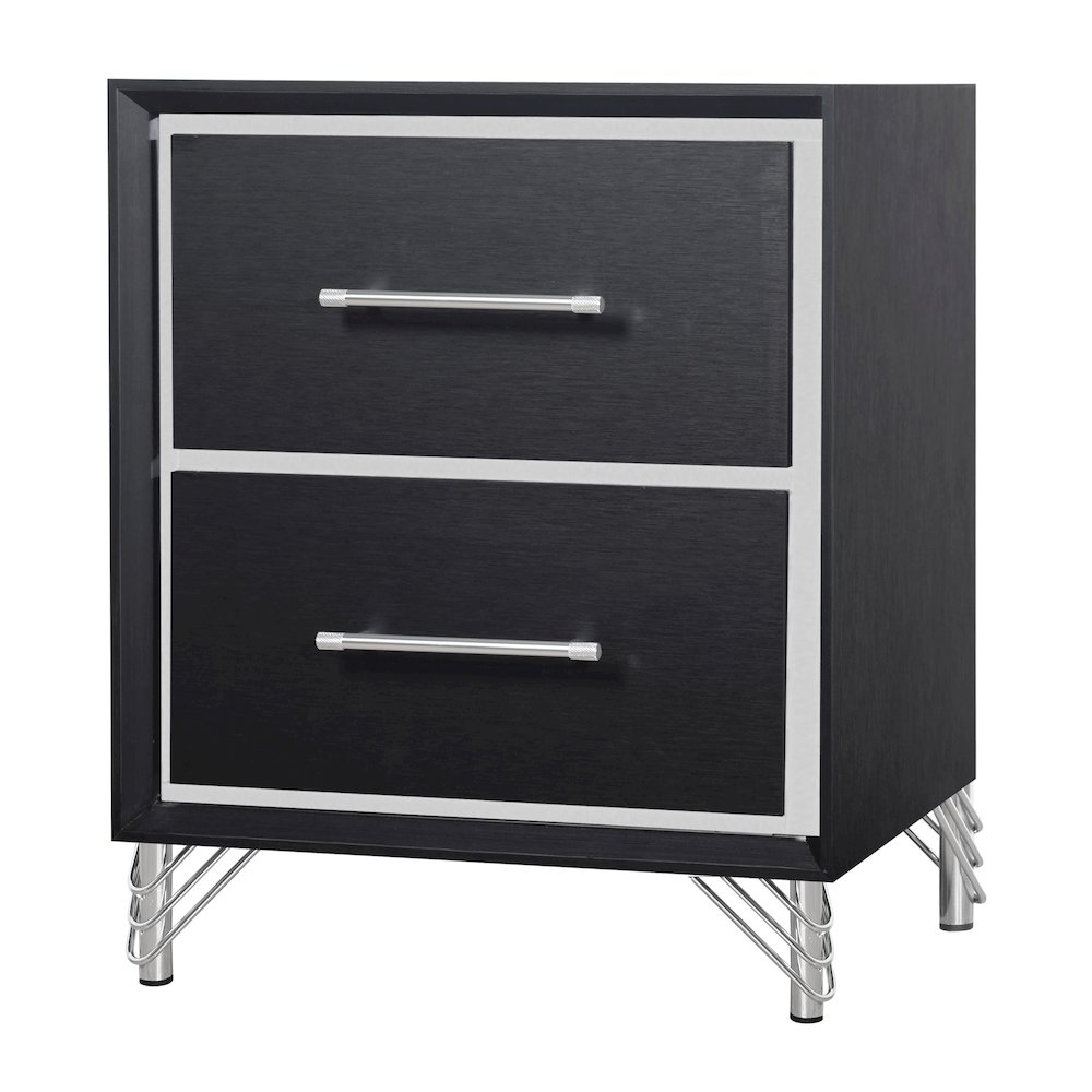 Ava Rubberwood 2 Drawers Nightstand in Ebony Black. Picture 1