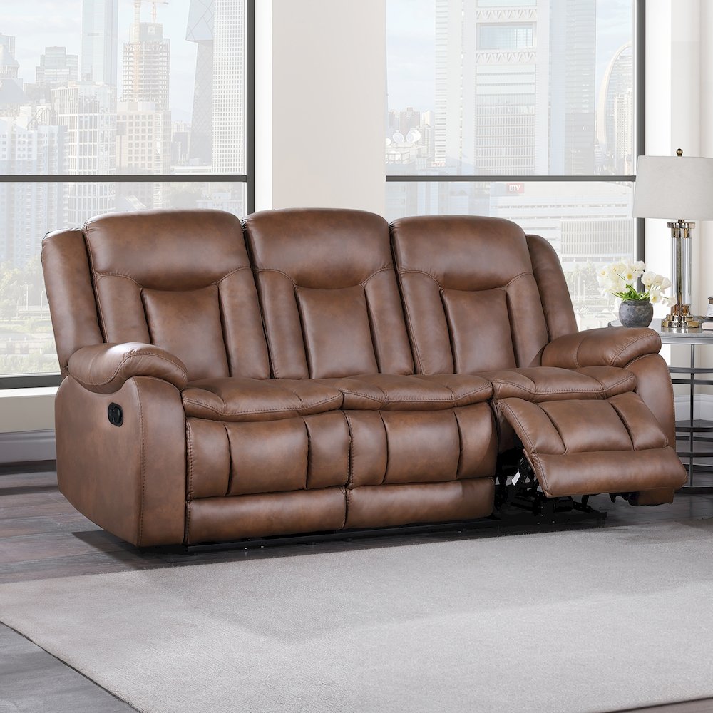 Morello Fabric Sofa with Dual Recliners, Brown. Picture 7