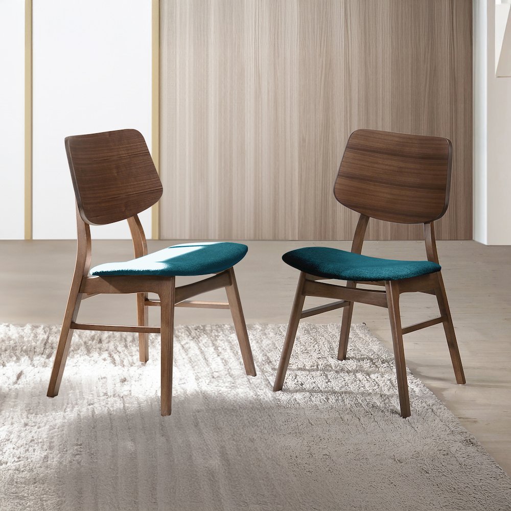 Oscar Wood Dining Chair in Walnut/Teal (Set of 2). Picture 7